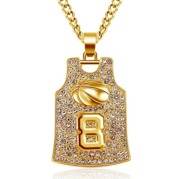 Gold Plated Iced Out #8 Kobe Bryant Los Angeles Lakers Jersey Pendant Necklace - Picture 2 of 5